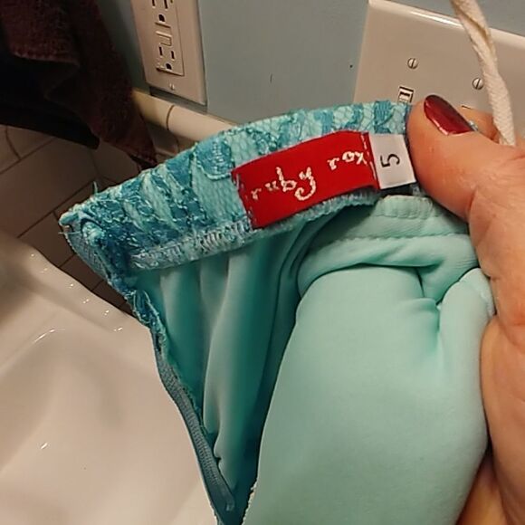 2/$20 2Ruby Rox Strapless Aqua Lace Satin Dress - Picture 6 of 7